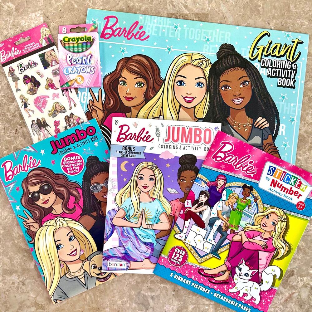 Barbie Giant & Jumbo Coloring/Activity Books, Sticker by Number, Holo Stickers